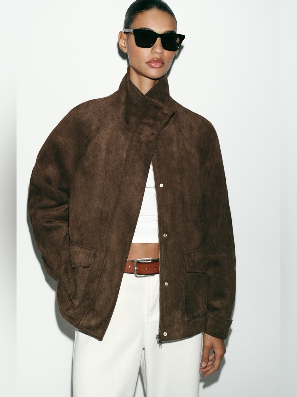 NWT Zara Woman FAUX SUEDE JACKET WITH POCKETS Size L Large